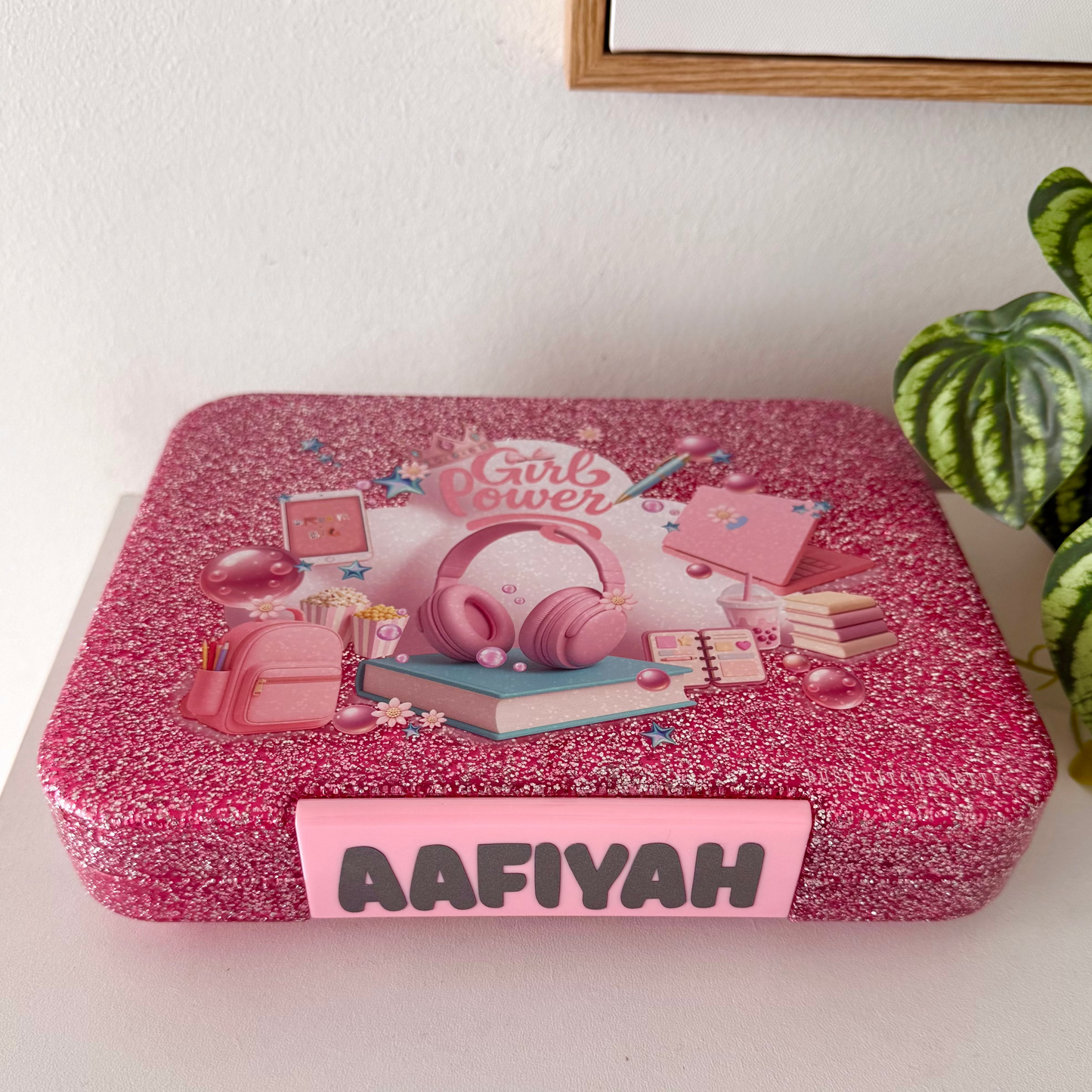 Girl-Power BPA-Free Pink Glitter Large Bento Lunch Box