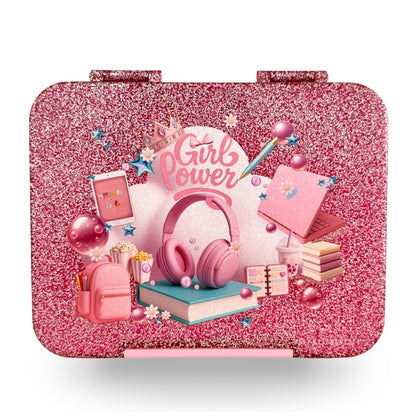 Girl-Power BPA-Free Pink Glitter Large Bento Lunch Box